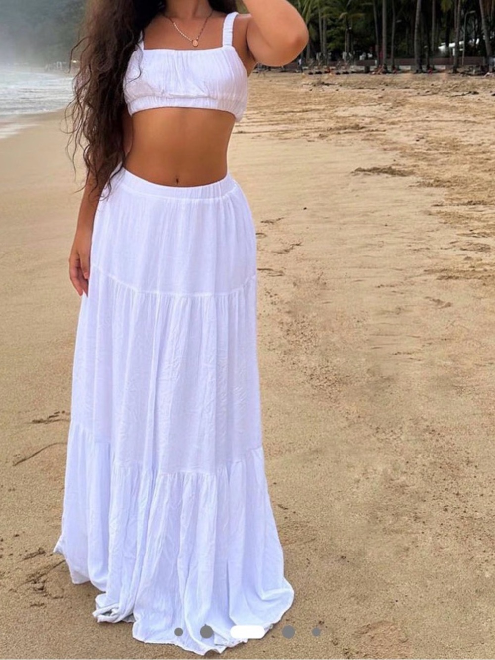 Women's White Tiered Maxi Skirt set - Lightweight Beach Style